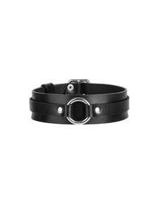 1pc Women's Punk Style PU Leather Choker Necklace, Suitable For Halloween And Daily Commute - Black - View 4