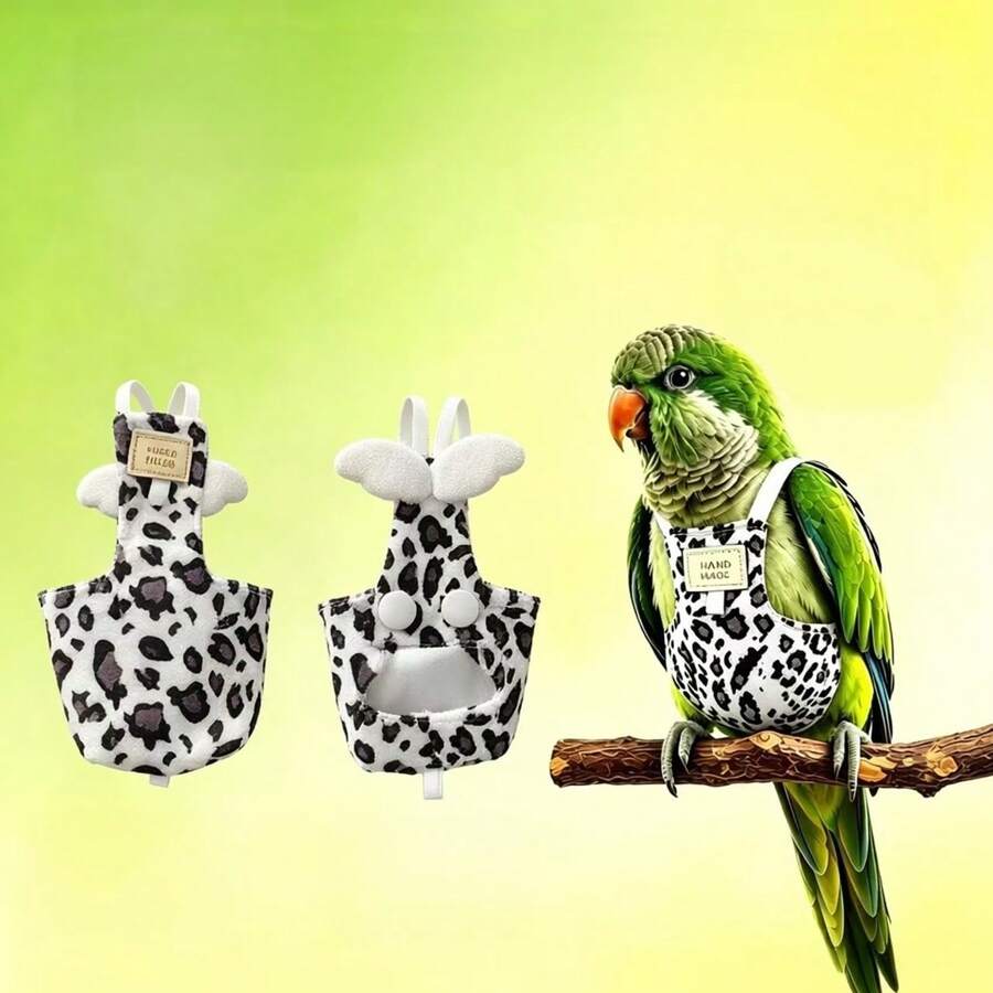 1 Set (Bird Flight Suit, 10pcs Replacement Diapers, 2m Leash) Autumn/Winter New Thin Fleece Sexy Leopard Print Bird Clothes, Washable Reusable Bird Diaper With Adjustable Parrot Wing Design, Bird Flight Suit, Bird Accessories/Bird Stuff/Bird Costume/Bird Diaper - 3PCS - View 1
