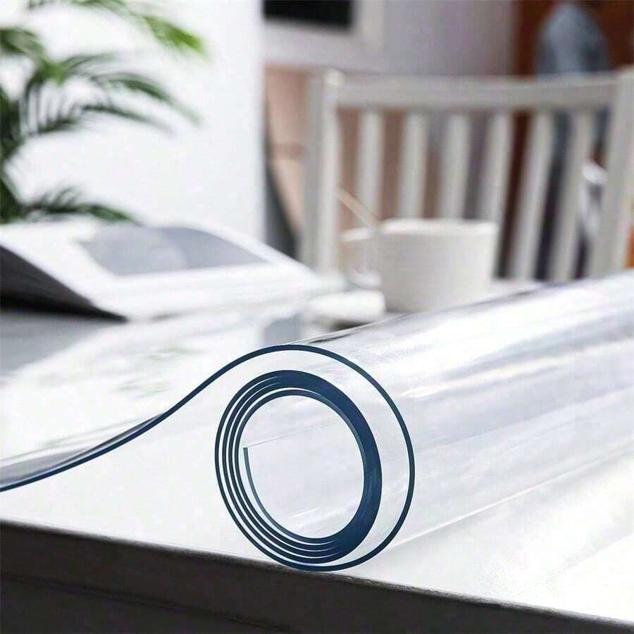 1 buah Taplak Meja Transparan PVC Tebal 0,25mm, Tahan Gores dan Tahan Panas, Pelindung Meja Makan dan Meja Kopi - Sempurna untuk Penggunaan di Rumah, Kantor, Hotel - Desain Persegi Elegan, Taplak Meja - Putih - View 1