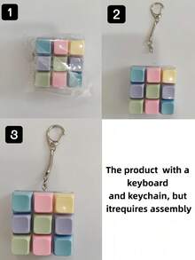 1pc Macaron Color 4-Key Stress Relief Keychain, Finger Pressing - Multicolor - View 6