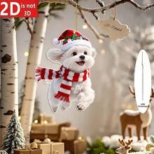 1pc 2D Flat Acrylic Pendant Maltese Dog Pattern Christmas Decoration, Christmas Tree Ornament, Holiday Decor, Acrylic Decorative Pendant, Car Rearview Mirror Decoration, Bag And Keychain Accessory, No Power Required, Christmas Hanging Ornament, Christmas Gift - A - View 7