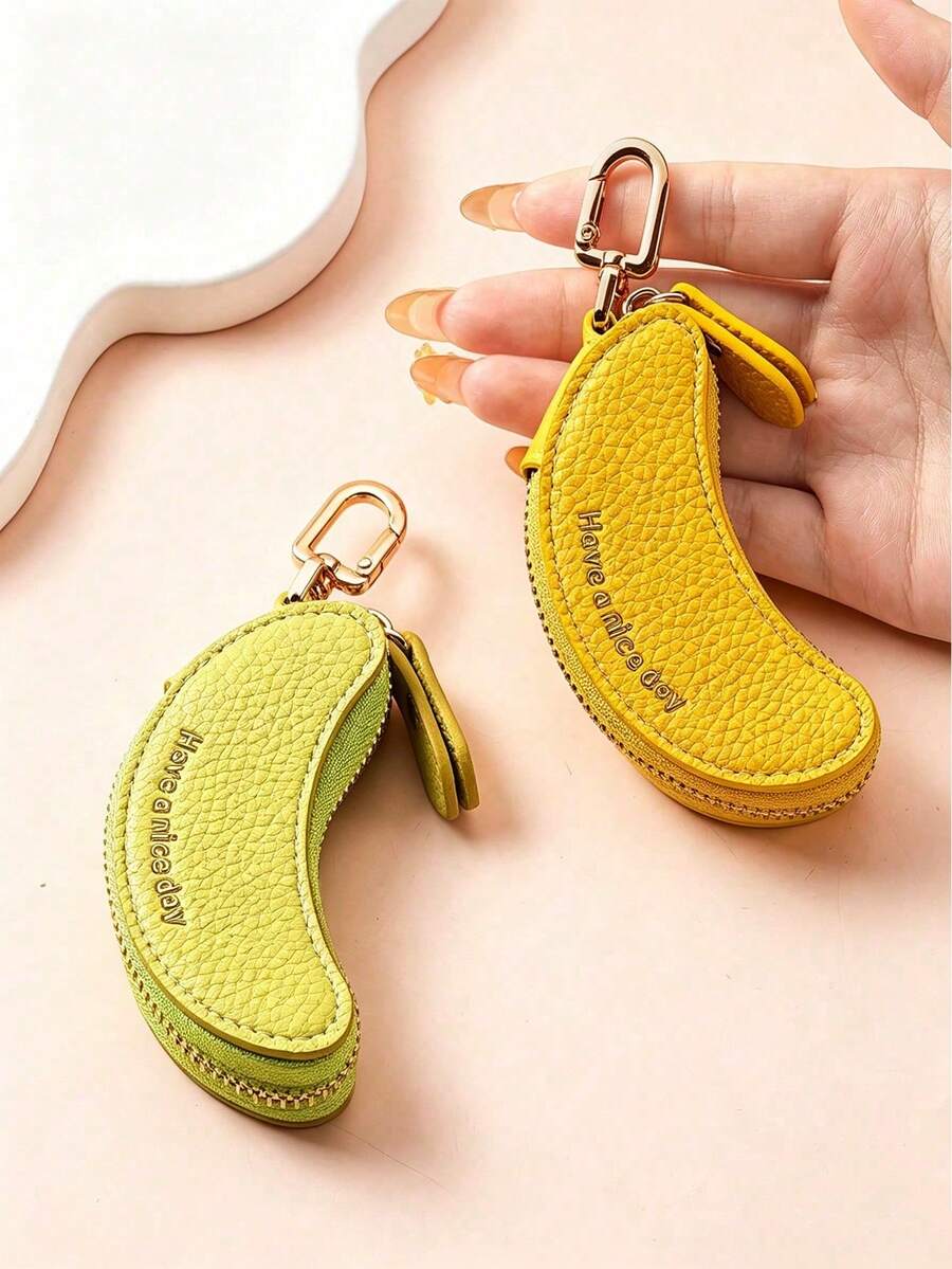 1pc Creative Banana Fruit Coin Purse Minimalist Mini Wallet Coin Bag Storage Pouch Keychain Holder - Multicolor - View 1