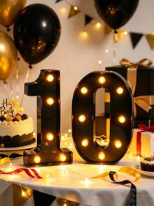 1pc 22cm Home Decoration 9-0LED Black Digital Light, Anniversary Holiday Wedding Proposal Birthday Party Decoration Digital Light, Bedside Night Light - Black Number - View 25