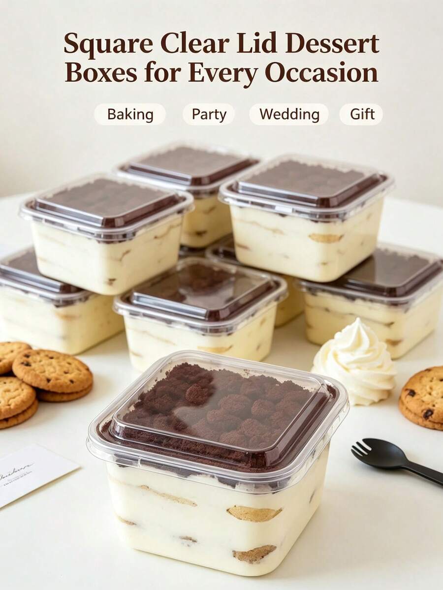 10/20pcs Transparent Layered Mousse Cake Boxes, Fruit Yogurt Packaging Boxes, Soy Milk Packaging Boxes, Cake Boxes - White - View 1