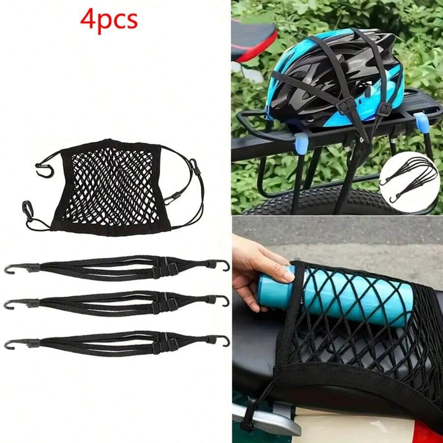 4pcs Cycling Travel Luggage Straps, Elastic Luggage Fixing Straps Including 3 Elastic Straps And 1 Elastic Net, Convenient For Storing Items. Provides Reliable Fixing Effect - Multicolor - View 1