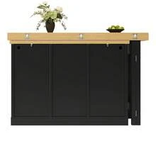 Flieks Extendable Sideboard With LED Lights, 120-197cm Adjustable Dining Table With Storage, 2 Drawers & Glass Cabinet Doors, White/Black - Black - View 10