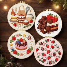 1 قطعة 20*20 سم/7.9*7.9 بوصة، طقم تطريز كعك لذيذ، مجموعة تطريز يدوية DIY للمبتدئين البالغين، هدية منزلية، هدية خياطة للنساء، تشمل دليل المستخدم، قماش مطبوع بالنمط، إطار التطريز، الإبرة والخيط. - 20*20 سم / 7.9*7.9 بوصة - مشاهدة 3