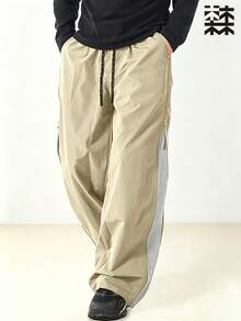 mulinsen Men's Side Zipper Mesh Breathable Wide Leg Cargo Pants, Drawstring Waist, Loose Straight Leg Outdoor Functional Casual Pants - Khaki - View 4