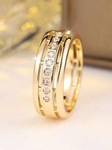 Tsnamer A Beautifully Set, Sparkling Cubic Zirconia, Two-Tone Wide Ring Suitable For Both Women And Men-Perfect For Parties, Formal Events, Or Everyday Wear. - Ring - View 3
