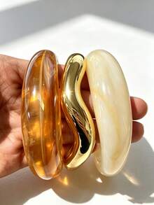 3pcs/1pc Vintage Exaggerated Glamorous Women's Multi-Color Round And Wavy CCB And Resin Open Bangle Set, Suitable For Women's Daily, Party, Vacation, Date, Wedding, Festival Wear, Gift, Can Be Layered - Multicolor - View 4