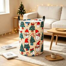 1PC Storage Basket With Cute Christmas Snowman & Christmas Tree Print, Candy Cane Gift Box Pattern, Portable Handles, Suitable For Multi-Purpose Storage Of Clothes And Sundries, Home Decor And Room Decor - Multicolor - View 4