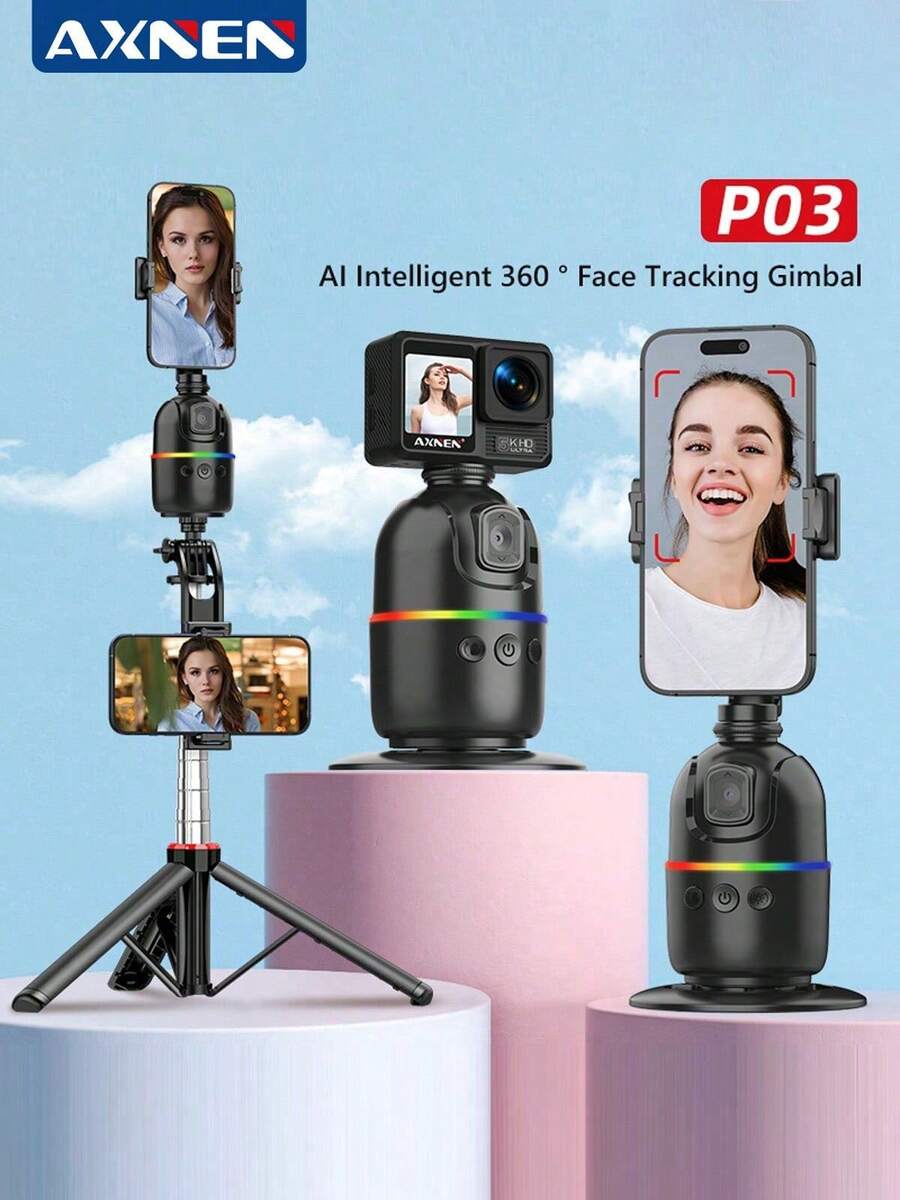 AXNEN P03 Phone Stabilizer AI Face Tracking 360° Rotation Desktop Auto-Tracking Selfie Stand Compatible With Android Phones