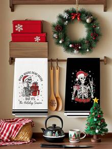 2 Pcs Christmas Skeleton Snowflake Letter Slogan Kitchen Towels Gothic Holiday Dish Towels Can Be Used In Kitchen Drying Hand Towels Tea Towels Suitable For Farmhouse Kitchen Home Indoor Dish Drying - Black and White - View 7