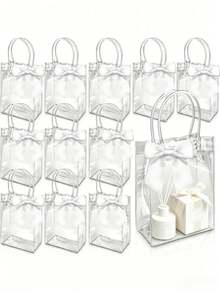 12pcs Transparent PVC Gift Bags With White Satin Ribbon, Waterproof Reusable Clear Tote Bags For Wedding, Birthday, Bridal Shower, Anniversary, Graduation Party - A - View 14