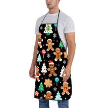 1pc Kitchen Apron, Black Background Gingerbread Man Tree Candy Cartoon Print Household Apron For Cooking Baking Themed Dinner Gathering - Multicolor - View 4