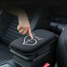 1pc Blessing Letter Heart Print Car Armrest Box Cushion, Soft Elbow Support Pad, Suitable For Most Car Models - Multicolor - View 2