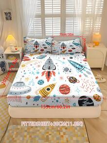 2/3PCS Cartoon Rocket UFO Fitted Sheet Set Soft Breathable Bedding For All Seasons Twin/Full/Queen 100% Polyester Machine Washable - Multicolor - View 15