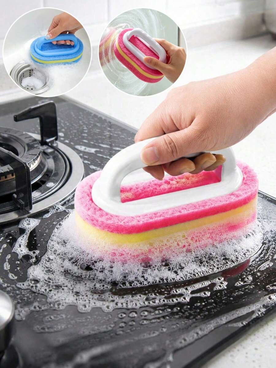 Powerful Sponge Brushes, Multi-Purpose Cleaning Tools For Removing Grease And Stains From Bathtubs, Tiles, Stovetops, Glass, Kitchens, Bathrooms And Floors. Durable Home Cleaning Accessories For Apartments And Daily Use.