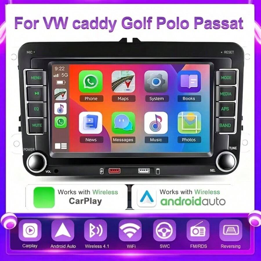 Car Radio For VW Golf MK5 MK6 Jetta Beetle Passat Sharan Tiguan Touran Seat Polo, Supports Wireless CarPlay And Android Auto, 7-Inch VW Touchscreen, With FM AM Radio