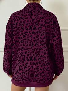 Plus Size Women Leopard Print Half Zip Loose Sweatshirt Casual Vacation Spring Red - Red - View 4