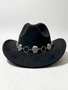 1pc Gothic Silver Skull Hat Chain, Punk Metal Hat Strap, Western Cowboy Hat Decorative Chain, Halloween Costume Accessory - Silver - View 5