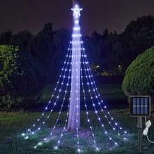 Solar LED Star Top Christmas Tree String Lights, Cascading Drop Starburst Lamp, Waterproof Outdoor Use, Romantic Lighting For Holiday Gathering & Xmas Decor - Star Waterfall Light - View 6