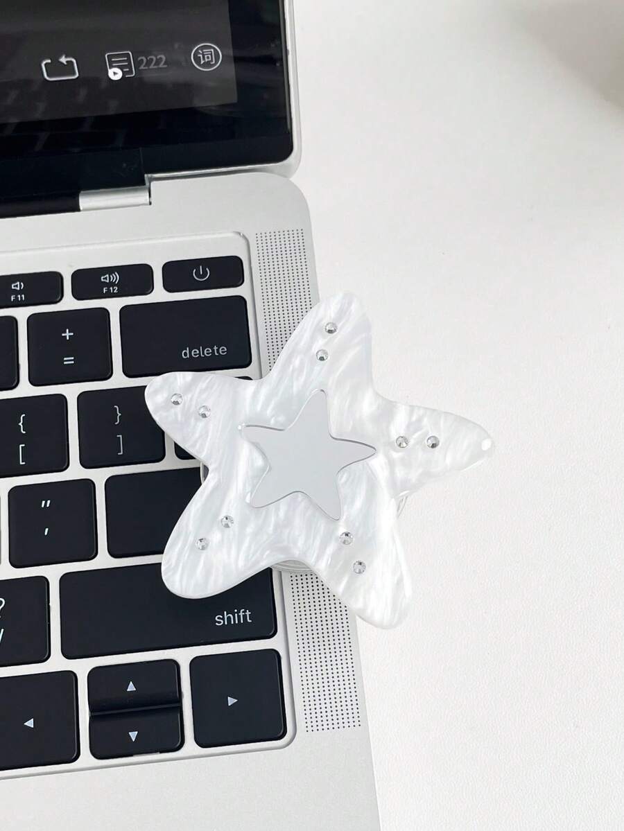 頂級大理石紋水鑽星形五角星化妝鏡 MagSafe 磁吸氣墊手機支架 可折疊伸縮吸附式追劇指環支撐底座