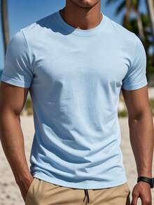 Men's Casual Vacation Comfortable Short Sleeve T-Shirt Top - Baby Blue - View 2
