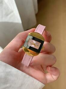 1件女款優雅粉色石英手錶，配可調節粉色PU錶帶，極簡錶盤，時尚且適合日常配戴 - 粉色 - 查看 3