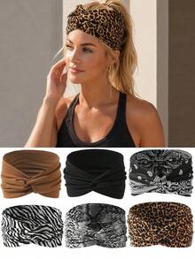1pc Street Vintage Leopard Zebra Snake Paisley Floral Print Cross Women's Headband, Sports, Photography Versatile Hair Accessory - Multicolor - View 1