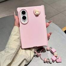 keshengtai Solid Color Heart Rabbit Phone Case With Hinge Protection, Comes With A Wrist Strap, Hard PC Back Plate Protective Phone Cover, Compatible With Samsung Galaxy Z Fold 8 Ultra, Z Fold 7, Z Fold 6, Z Fold 5 - Pink - View 4
