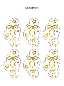 6pcs Waterproof Metallic Hair Tattoos, Glitter Stickers For Hair Decoration, Gold Flash Tattoos With Star, Butterfly, Bow Pattern Sticker Cute Sparkle Freckles Makeup For Rave Party Performance Music Festival Essentials Body Art - Gold - View 9