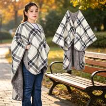 Thickened Flannel Plaid Scarf Blanket With Snap Button Design, Unisex Comfortable Shawl Blanket, Suitable For Home And Office, Easy To Wear, Multi-Functional Cape Style, Perfect For Casual Relaxation - Multicolor - View 2