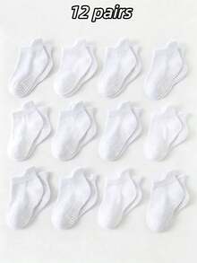 12 Pairs Unisex Kids White Basic Non-Slip Bottom Sports Socks, Tab Short Socks, Multi-Functional Trampoline Socks, Gripper Floor Socks - White - View 4