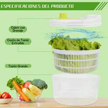 Escurridor de Verduras, Escurridor de Ensalada de Plástico Gran Capacidad, Fácil de Usar para Cocina, Lavar y Secar Lechuga y Hortalizas - L - Ver 3