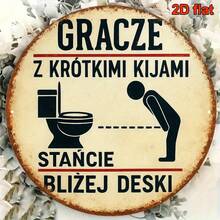 1pc 2D Flat 8.0*8.0 Inch Round Polished Sign, Vintage Decorative Plaque, Theme "Stand Closer", Humorous Bathroom Sign, Suitable For Decorating Bathroom, Bar, Restaurant, Office, Cafe, Dorm (Random Hole Position) - A - View 5