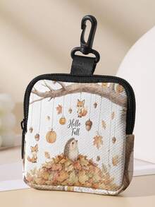 1pc Hedgehog Print Mini Coin Purse,Zipper Closure Small Pouch With Swivel Hook For Earphones Coins Key Small Items,Can Hang On Backpack - Multicolor - View 14