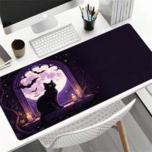 Halloween Gothic Purple Full Moon Large Rubber Desk Mat, Black Cat Bat Candle Window Pattern Extended Gaming Mouse Pad, Non Slip Rubber Base Table Protector For Laptop Computer, Mystic Witchy Halloween Desktop Decor Gift - View 4