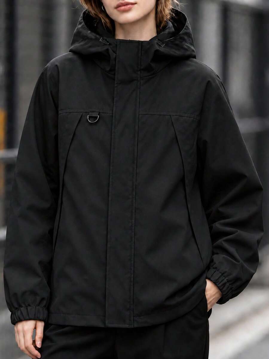 Women's Spring/Autumn Casual Outdoor, Sports Hooded Plus Size Jacket, Lightweight Suitable For Running, Black - Black - View 1