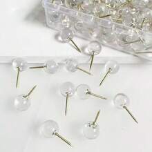 50/100pcs Clear Push Pins, Thumb Tacks For Bulletin Board, Stick Pins Thumb Tacks For Cork Board Wall Hangings, Office Tacks Pins For Desk Decor Organization - 50pcs - View 3