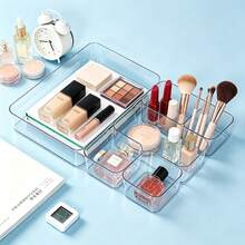 5/7/11/16/18/25pcs Transparent Aesthetic Makeup Tool Storage Box, Drawer-Style Desk Organizer, Makeup Brush Mask Lipstick Eyebrow Pencil Storage Box, Bathroom Skincare Cosmetic Organizer, Vanity Storage Box - Multicolor - View 2
