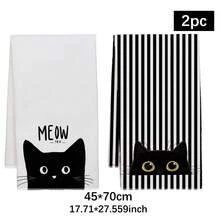 2pcs Cute Black Cat & Striped Pattern Super Soft Microfiber Kitchen Towels, 40*60cm Rectangular Dish Cloths, Hand Towels, Kitchen & Home Decor, Housewarming Gift, Suitable For Kitchen And Bathroom, Great For Homemakers And Family Gatherings, High Cost-Performance Household Essential - Black and White - View 13