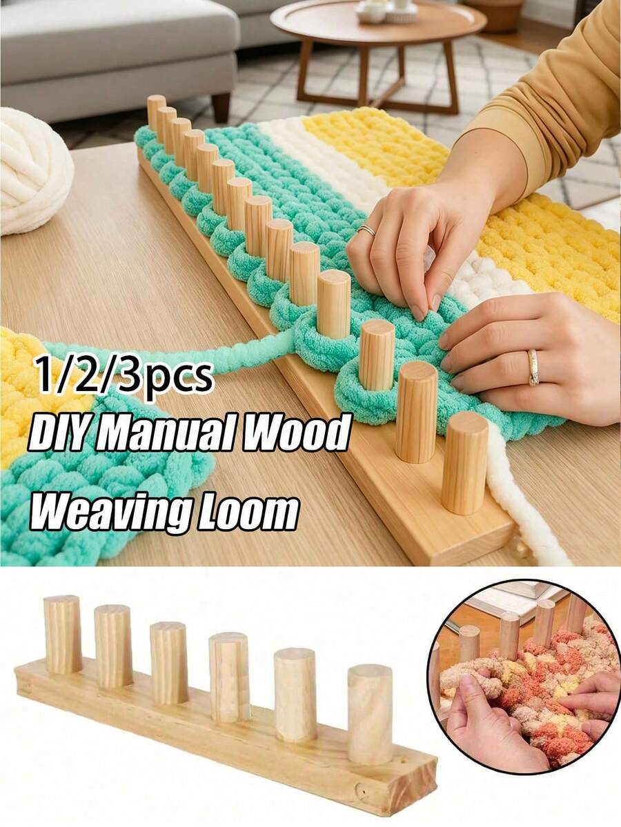 1/2/3pcs Manual Wooden Weaving Loom, Suitable For Hand Knitting, Crochet And Weaving, Multi-Functional Textile Tool, Can Make Thick Blankets, Scarves And More, No Electricity Required, Easy To Operate, Hand Weaving Machine - Multicolor - View 1