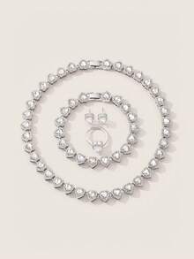 Valisandre 1pc/2pcs/1set Romantic Charming Classic Hip-Hop Style Elegant Sparkling Heart Bracelet Necklace Women's Fashion Jewelry - Love - View 1