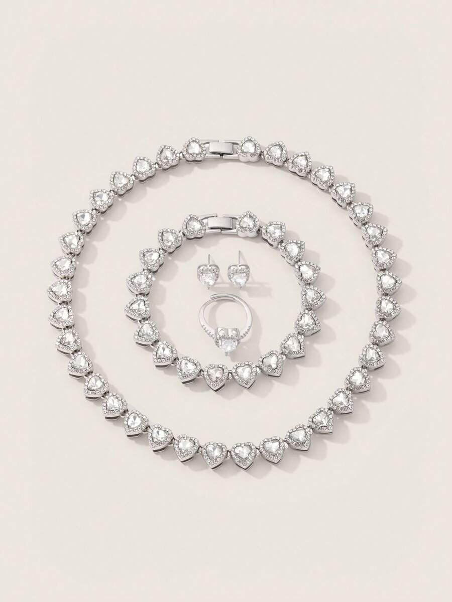 Valisandre 1pc/2pcs/1set Romantic Charming Classic Hip-Hop Style Elegant Sparkling Heart Bracelet Necklace Women's Fashion Jewelry - Love - View 1