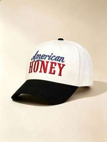 قبعة بيسبول بحافة منحنية بتصميم كتل لونية للجنسين، تطريز "American HONEY" ثنائي اللون، حافة متباينة، قابلة للتعديل، للاستخدام اليومي والشارع والسفر - متعدد الألوان - مشاهدة 9