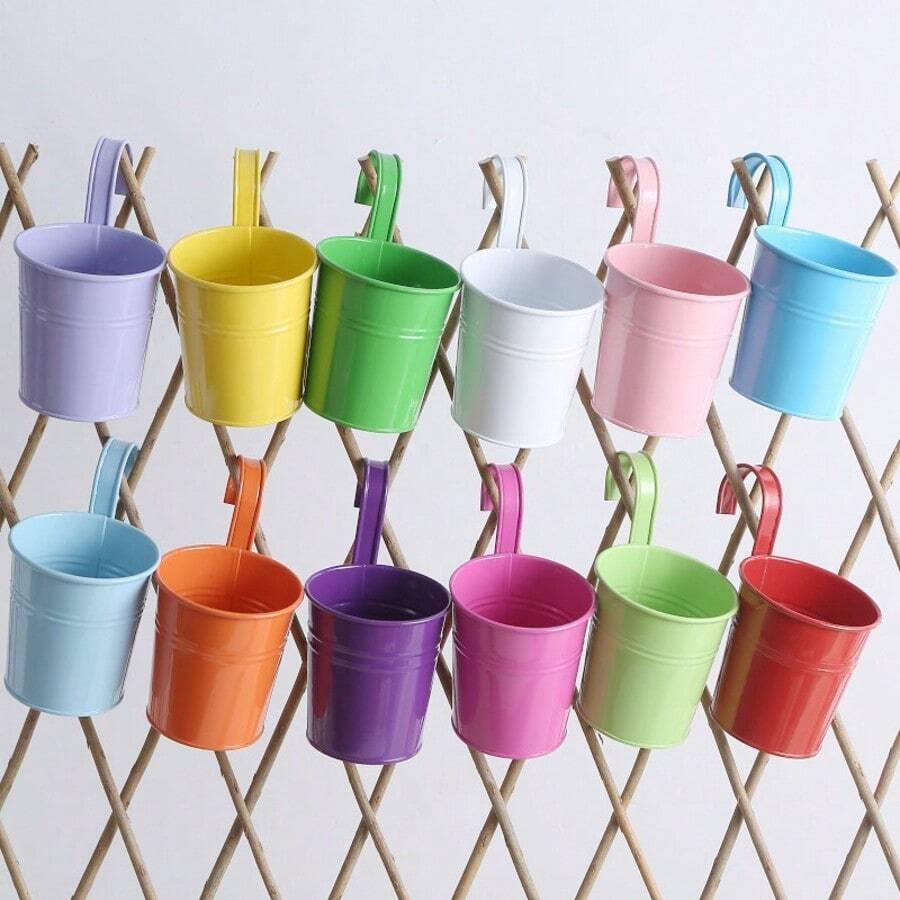 Hanging Flower Pot Metal Iron Bucket Flower Stand, Suitable For Railing Fence Balcony Garden Home Decor, With Detachable Hooks, Multi-Color Indoor/Outdoor Plant Rack Set, Halloween Decoration, Christmas Gift - Multiple Styles - View 1
