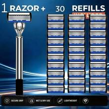 Men Manual Shaving Razor Kit, 2 Handles +30 Refill Blades, Lightweight Secure Grip Razor For Wet & Dry Shave - Multicolor - View 9