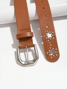 1件女款牛仔龐克風鉚釘扣腰帶 - 駝色 - 查看 5