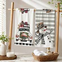 4pcs Kitchen Absorbent Towels, Made Of Polyester Material, Printed With Line Grid Christmas Snowman Pattern, Suitable For Kitchen, Bathroom, Ideal Choice For Housewives And Family Gatherings, High Cost-Performance Home Supplies, Great For Daily Decoration And Room Decor. - Multicolor - View 8